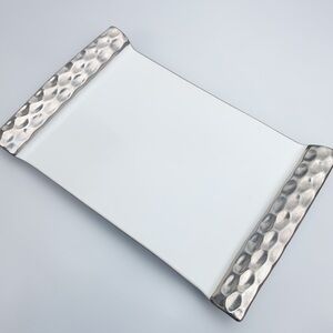 Michael Wainwright Truro White Ceramic Cheese Board Tray with Silver Handles